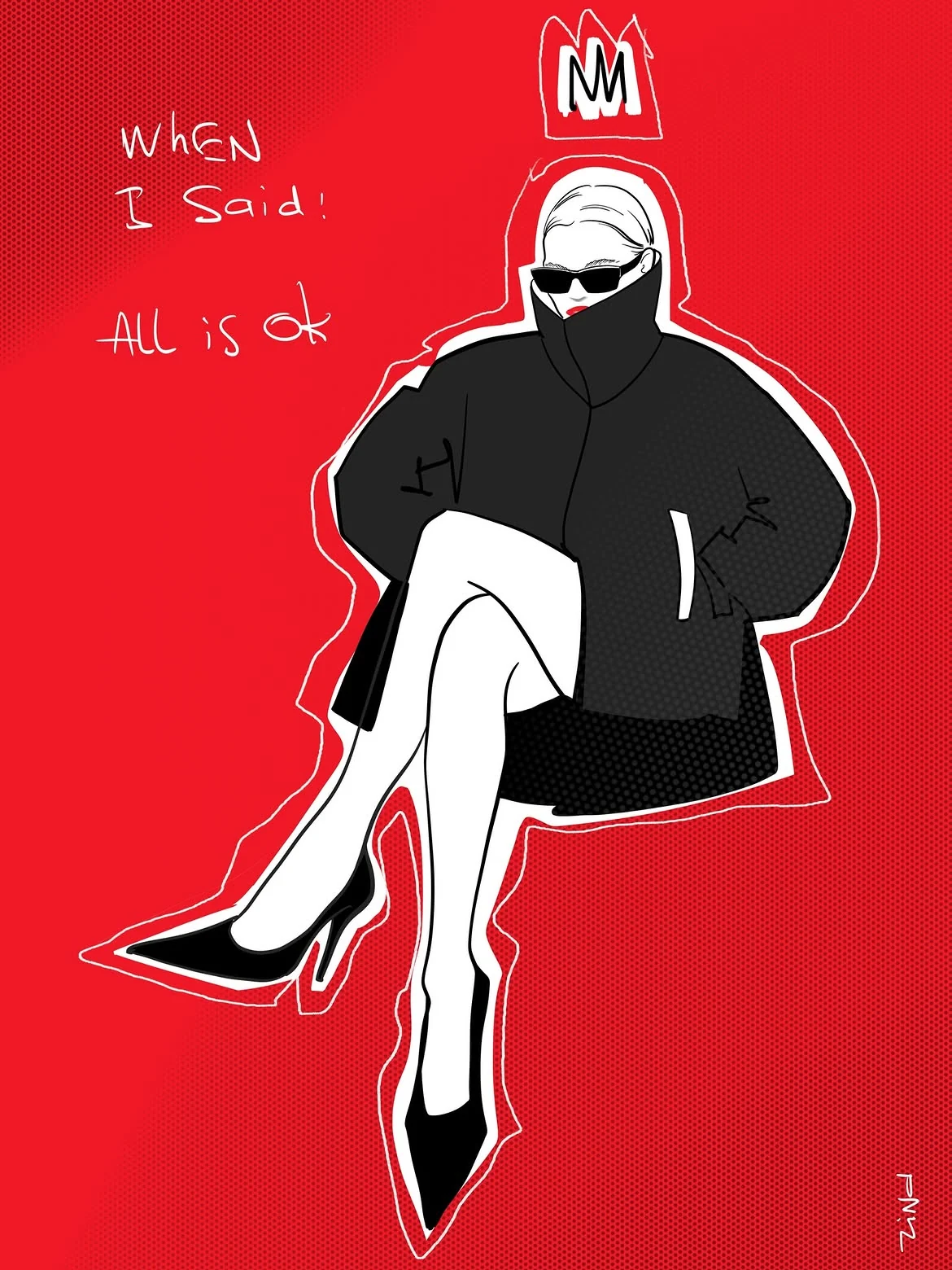 Red, white and black illustration from Her Own Voice